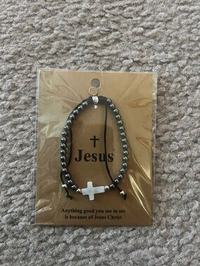 Jesus Cross Beaded Bracelet - Black and White